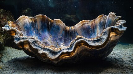 Rugose giant clam in natural habitat showcasing intricate shell patterns and textures under water ideal for marine biology and oceanography projects.