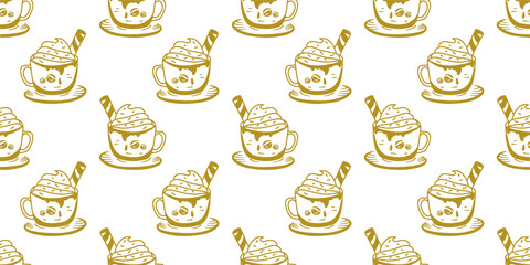 cafe pattern background. Cafe Themed Coffee Bean Pattern background. Coffee and Cafe pattern background. Vintage Coffee Doodle Pattern background.