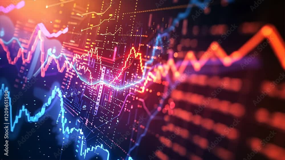 Leinwandbilder dynamic digital financial data visualization colorful graphs and charts showcasing market trends and
