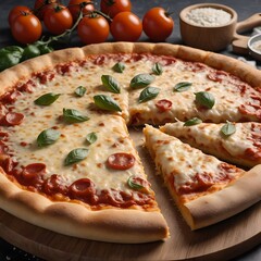Large cheese pizza, lying on a round board