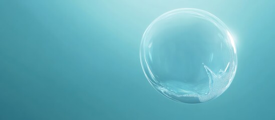 Clear Water Droplet Floating in Air Against Tranquil Aqua Background with Gentle Light and Space for Text Overlay in Calm Atmosphere