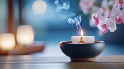 Serene Candlelit Scene with Blooming Orchids