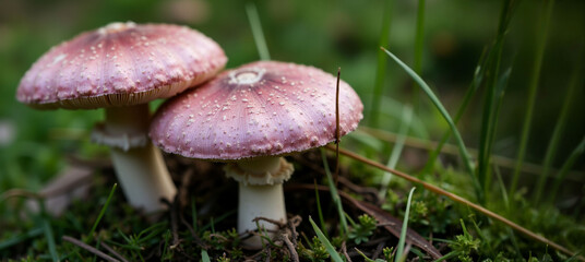 Pink Mushrooms in the Forest