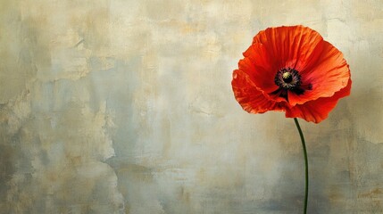Fototapeta premium vibrant single red flower against textured neutral background capturing natural beauty and simplicity in floral design
