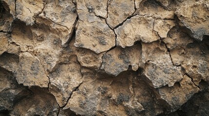 Fototapeta premium Cracked and weathered rock face with rough texture.