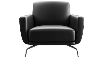 Fototapeta premium Minimalist black leather armchair with sleek chrome legs featuring a modern design and stylish silhouette for contemporary interiors