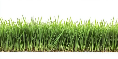 Lush green grass row against a clean white background with ample negative space for text or designs, perfect for nature-themed projects.