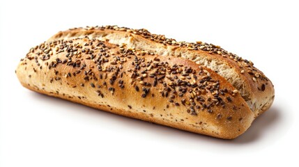 Whole Grain Seeded Bread Loaf with Sesame and Poppy Seeds on Bright White Background Perfect for Fresh Bakery Concepts and Healthy Eating Themes