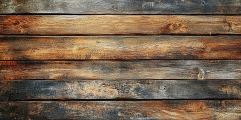 Naklejka premium Vintage rustic brown wooden texture with aged, weathered planks in horizontal lines showcasing natural wood grain and varied shades of brown.