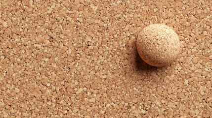 Cork Sphere Resting on Natural Corkboard Surface Showing Textural Details and Earthy Tones