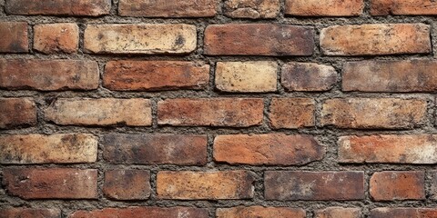 Obraz premium Vintage weathered brick wall with a textured surface featuring shades of brown and orange arranged in a classic horizontal pattern
