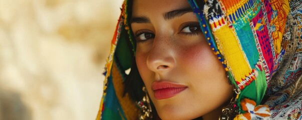 Obraz premium A person wearing traditional clothing from a specific culture, their face filled with pride.