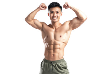 PNG Fit man flexing muscles and showing strength, wearing green shorts