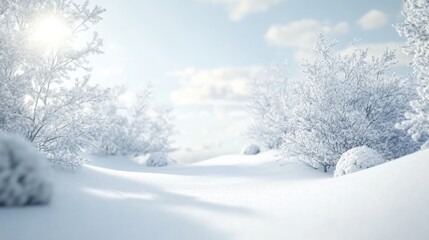 Fototapeta premium Peaceful Winter Wonderland Scene with Snow-Covered Landscape and Frosty Trees Ideal for Holiday Virtual Backgrounds