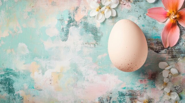 Single Egg Surrounded by Flowers on Pastel Background with Inspirational Quote about Freedom - Powered by Adobe