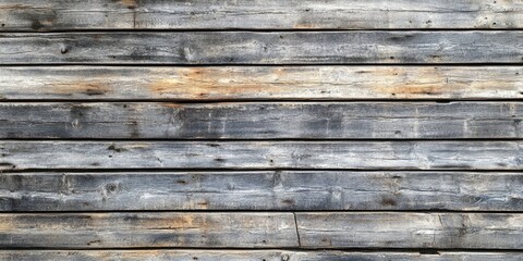 Fototapeta premium Vintage weathered wooden plank wall background featuring a mix of gray and brown tones illuminated by soft natural lighting.