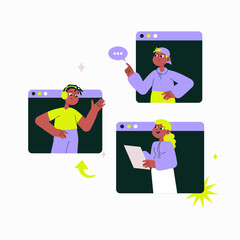 Online Collaboration With Male And Female Participants In Flat Vector Illustration Symbolizing Teamwork, Virtual Communication, And Remote Work, Isolated On White Background