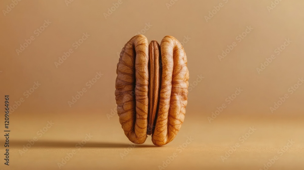 Poster pecan nut isolated on a seamless beige background showcasing its unique texture and detail for culin