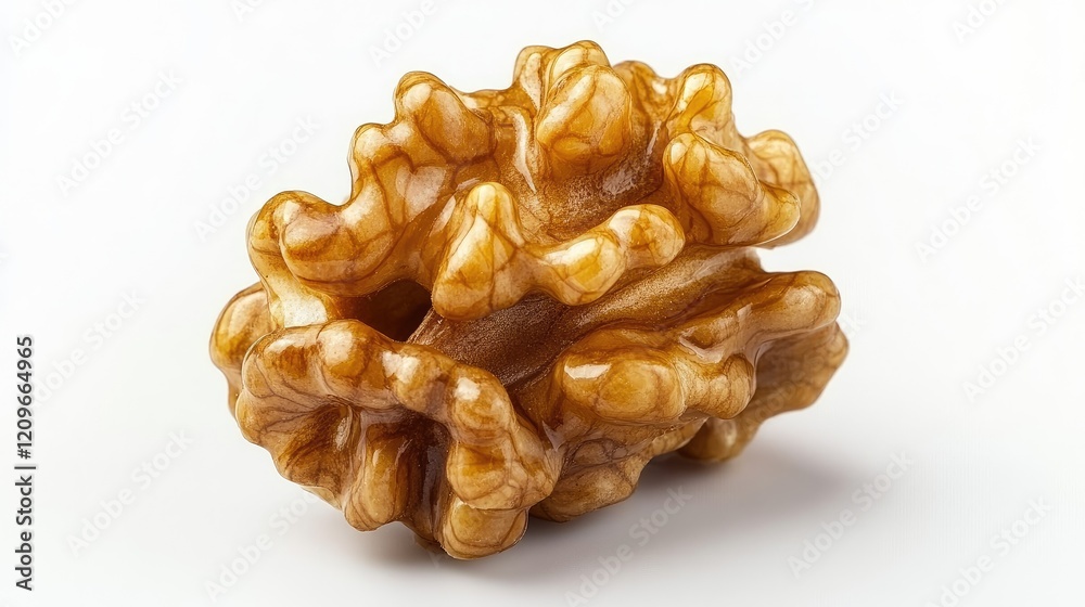 Poster walnut kernel on white background showcasing its unique texture and natural color representing healt