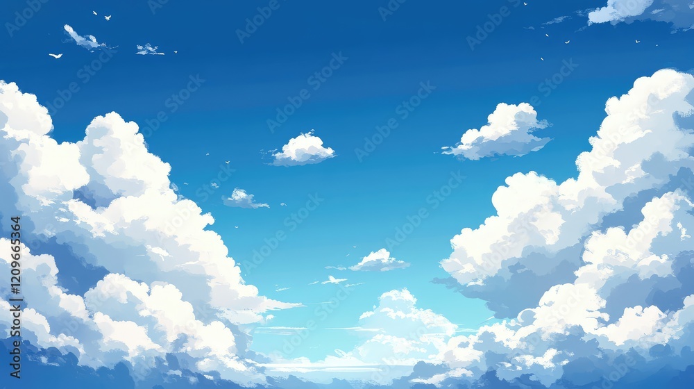 Poster serene sky background featuring soft fluffy white clouds against a vibrant blue sky ideal for tranqu