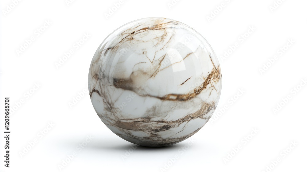 Poster Elegant marble sphere featuring intricate natural patterns against a clean white background. Ideal for design and architectural themes.