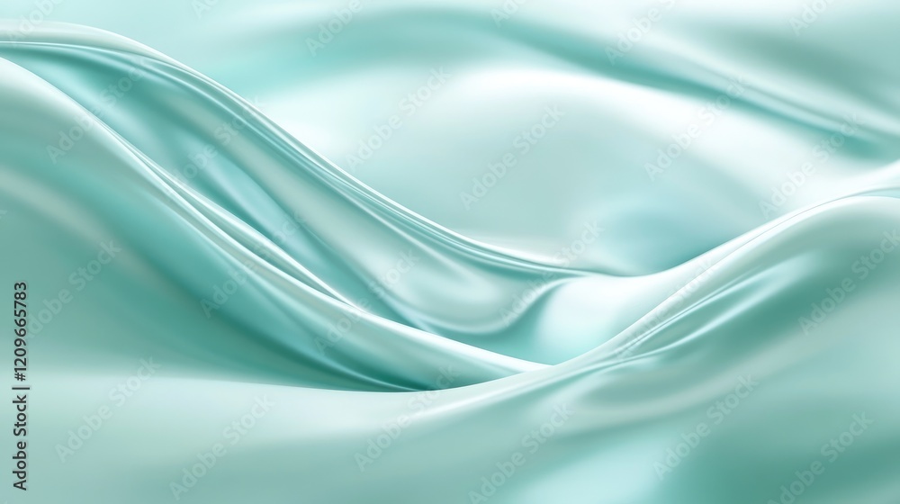 Poster soft aqua green silky fabric texture with elegant waves and blurred background for calming aesthetic