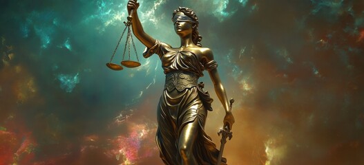 A beautifully crafted statue of justice holding a scale and a cane