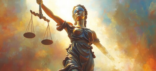 A beautifully crafted statue of justice holding a scale and a cane