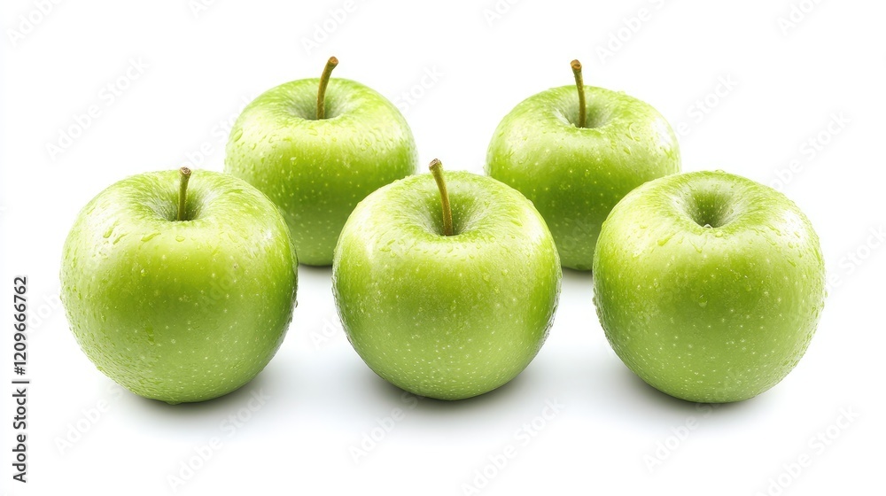 Poster fresh green apples arranged on a white background showcasing their vibrant color and texture for foo