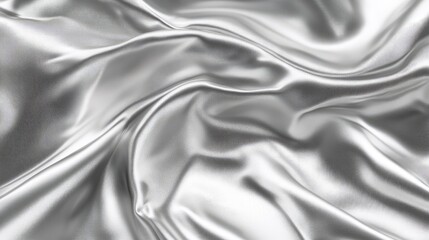 Obraz premium Elegant silver satin fabric texture with soft folds and a shimmering background, ideal for luxury design concepts.