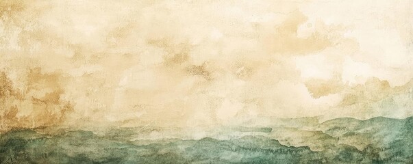 Fototapeta premium Vintage watercolor idea. A serene painted landscape with soft hues blending harmoniously in the sky and hills.
