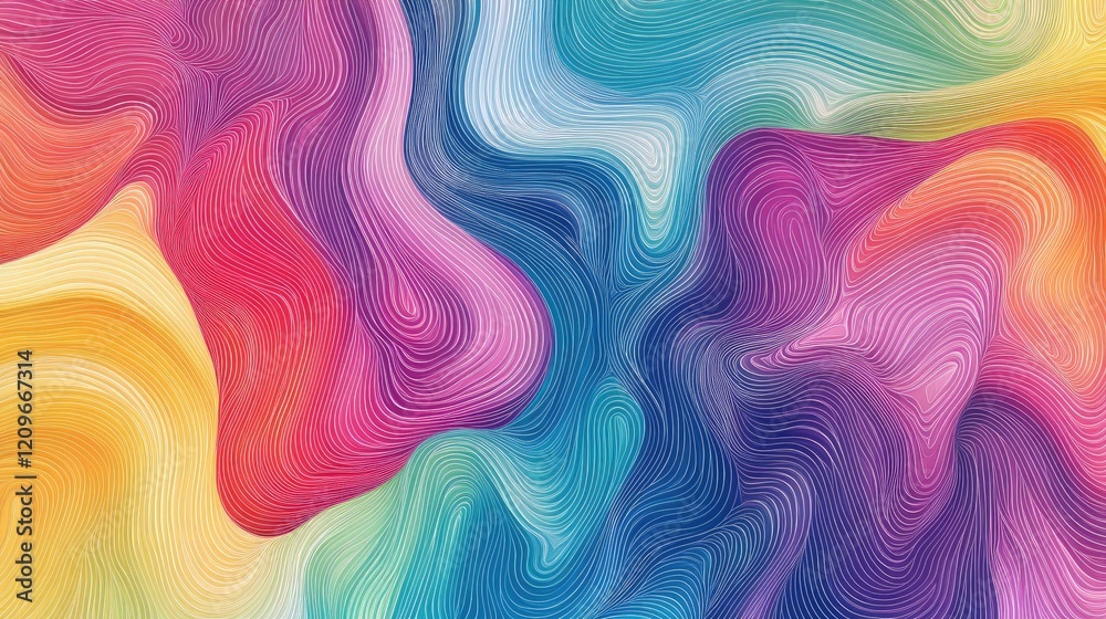 Aufkleber Colorful Soft Abstract Line Art Background with Flowing Waves in Rainbow Palette for Creative Projects and Designs
