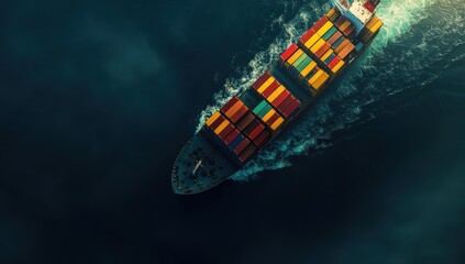 Aerial view of a large container ship on a body of water