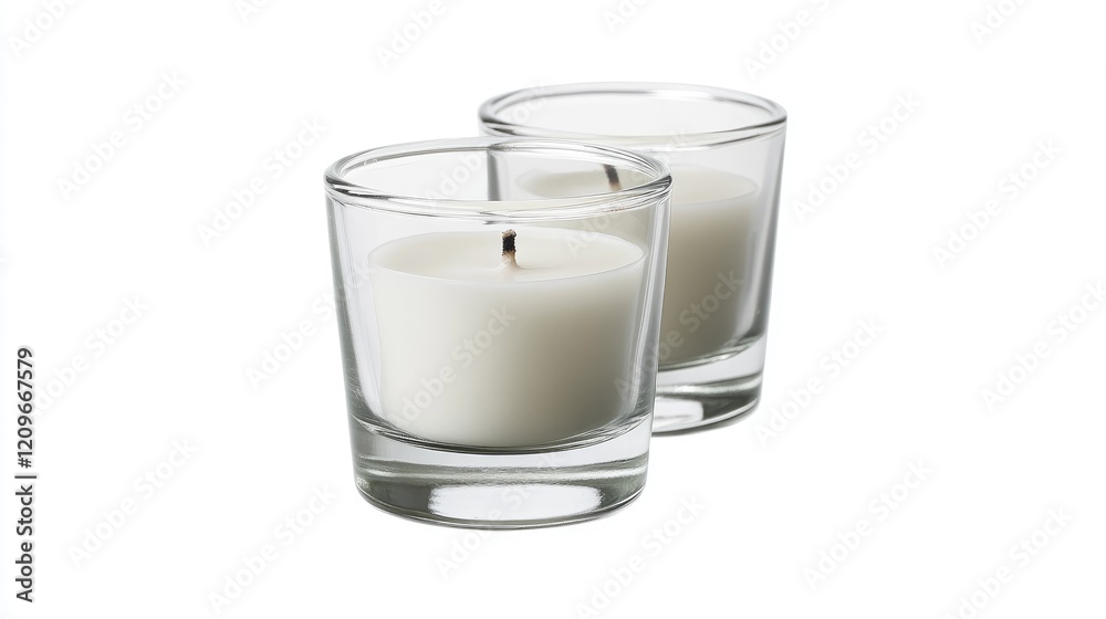 Poster two elegant white tea candles in clear glass holders perfect for enhancing ambiance and adding warmt