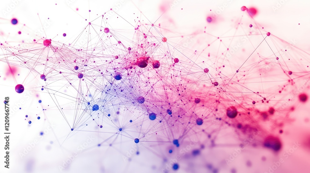 Poster Colorful Abstract Network of Interconnected Dots and Lines Representing Skincare Community Connections in Vibrant Pink and Purple Hues
