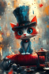 Cute cartoon cat in top hat.