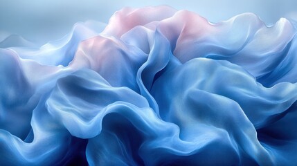 Obraz premium Blue silk fabric swirls, studio shot, soft background, textile design