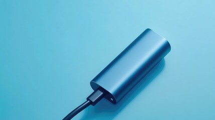 USB C Charger with Cable on Smooth Light Blue Surface for Tech and Electronics Background Use