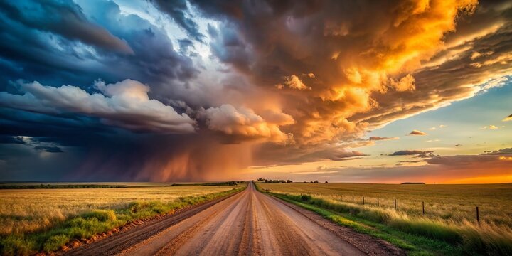 Dramatic Sunset Storm Over Bloemfontein Farmland - Rural Dust Road in South Africa