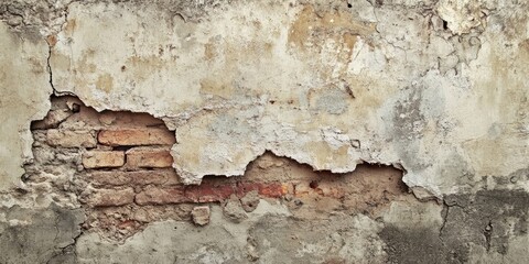 Textured gray and beige vintage wall with peeling paint and exposed brick ideal for photo backdrops or inspirational quotes display.