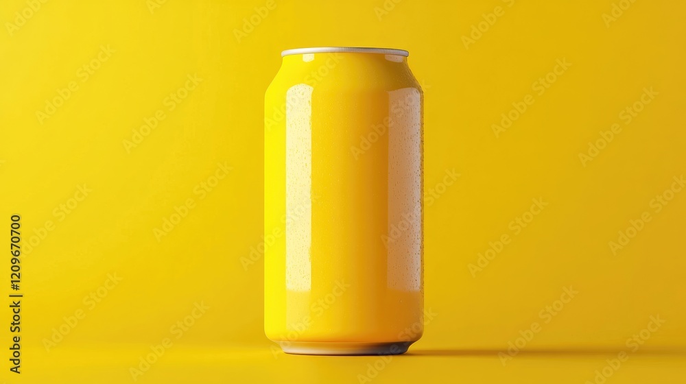 Poster yellow soda can mockup isolated with bright background for branding marketing and product presentati