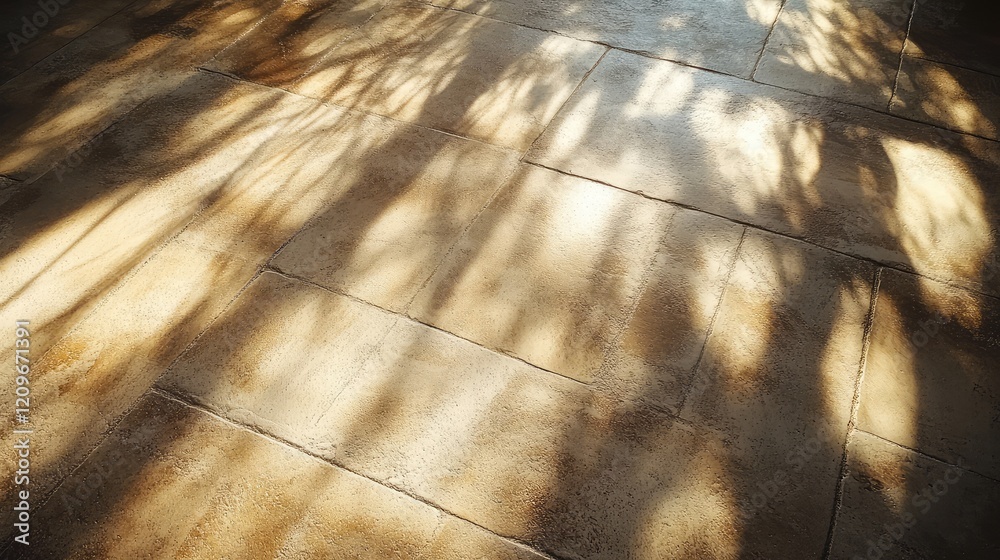 Poster tranquil earthen floor bathed in warm sunlight casting soft shadows creating a serene natural backdr
