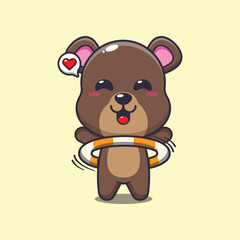 bear mascot cartoon character vector illustration playing hula hoop.