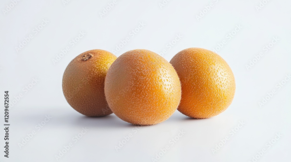 Poster Three Vibrant Orange Kiwi Fruits on a Light Background with Ample Copy Space for Text or Branding Elements