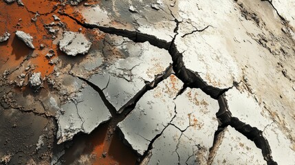 Cracked, rough surfaces reveal reddish orange underneath.