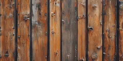 Fototapeta premium Rustic wooden backdrop showcasing rich brown hues and textured planks suitable for product displays and text applications in design projects.