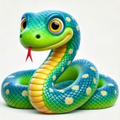 3D cartoon snake with vibrant scales and a friendly expression on a white background