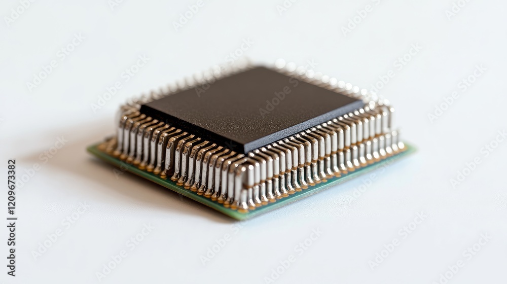 Poster Sixty four bit microprocessor isolated on white background showcasing technological advancement in computer hardware and design