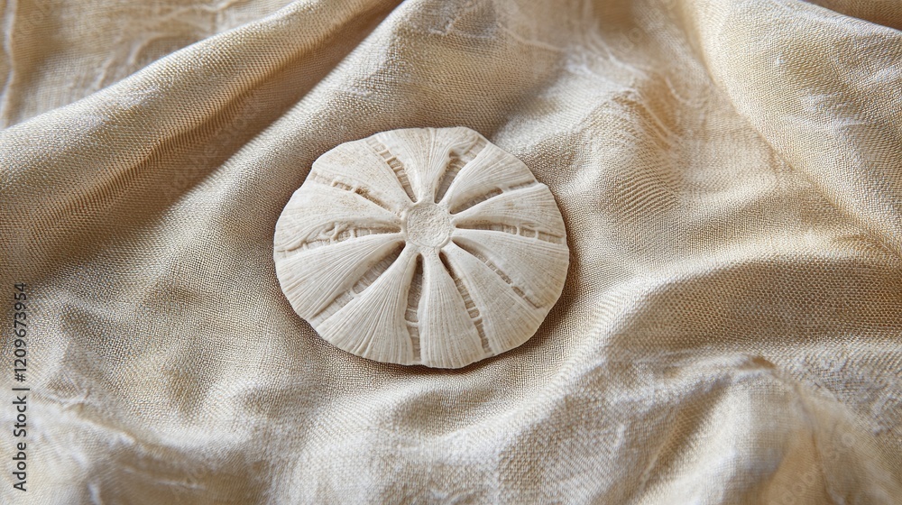 Poster sand dollar resting on soft fabric highlighting natural beauty and texture in a serene coastal aesth
