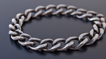 Obraz premium Silver metal chain link on a dark background showcasing its shine and detailed craftsmanship. Perfect for jewelry and accessory illustrations.
